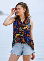 Floral Patterned Dip Hem Button Down Shirt