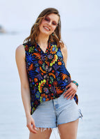 Floral Patterned Dip Hem Button Down Shirt