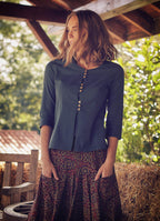 Crew Neck Half Sleeve Button Detailed Khaki Winter Blouse 4784