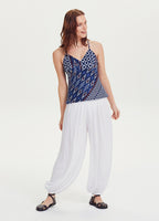 Elastic Waist Medium Rise White Harem Pants