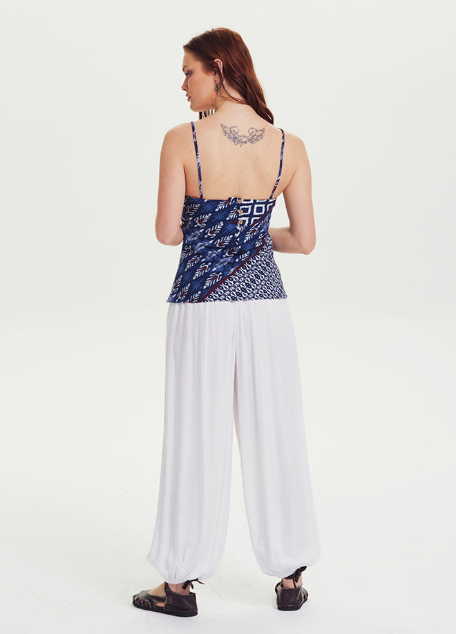 Elastic Waist Medium Rise White Harem Pants
