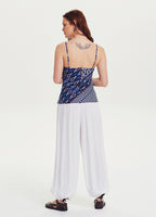 Elastic Waist Medium Rise White Harem Pants