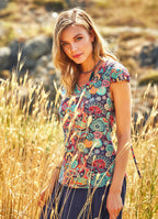 Petal Sleeve V Neckline Open Back Purple Top