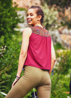 Ethnic Patterned Brown Double Breasted Blouse Top