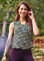 Ethnic Patterned Double Breasted Black Blouse Top