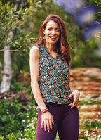 Ethnic Patterned Double Breasted Black Blouse Top