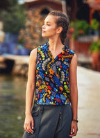 Floral Patterned Double Breasted Boho Blouse Top