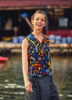 Floral Patterned Double Breasted Boho Blouse Top