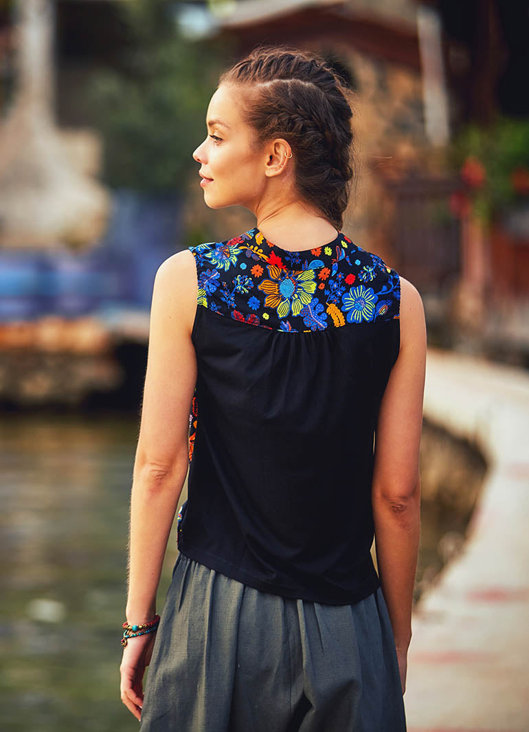 Floral Patterned Double Breasted Boho Blouse Top