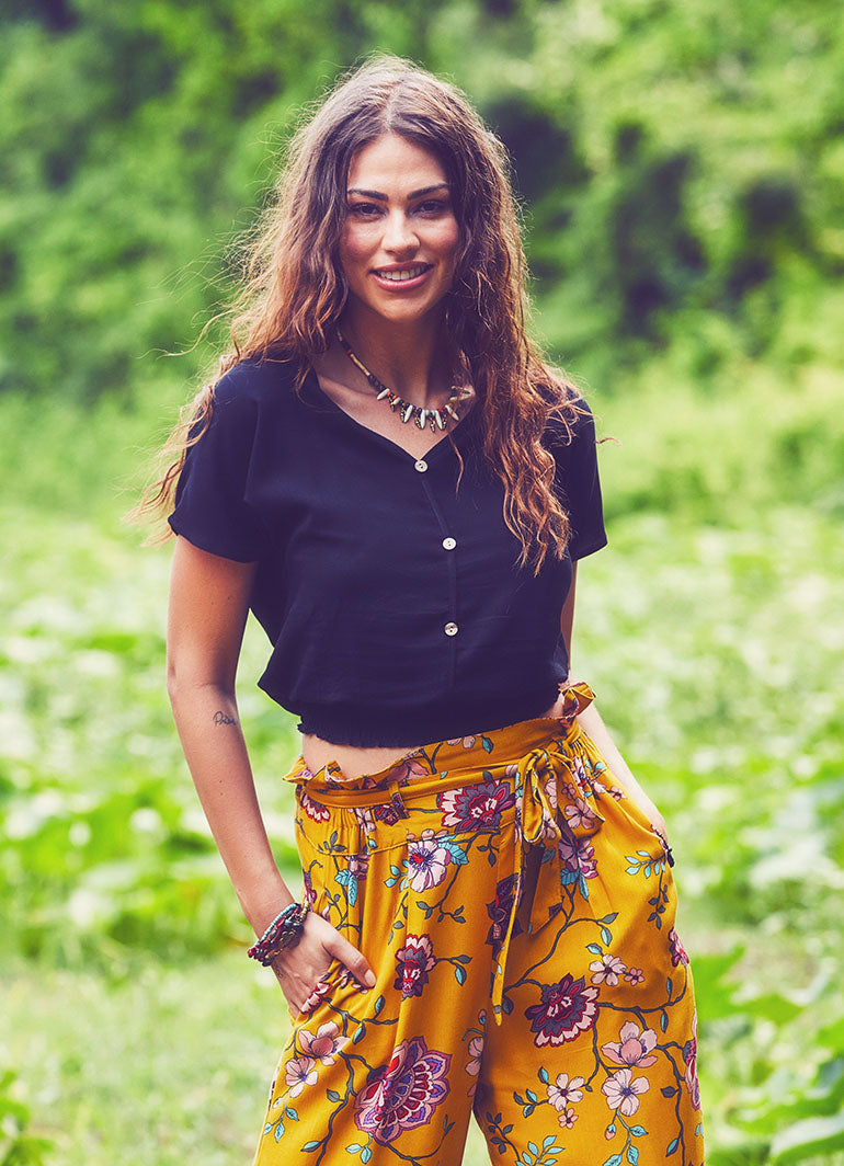 V Neck Crop Black Top