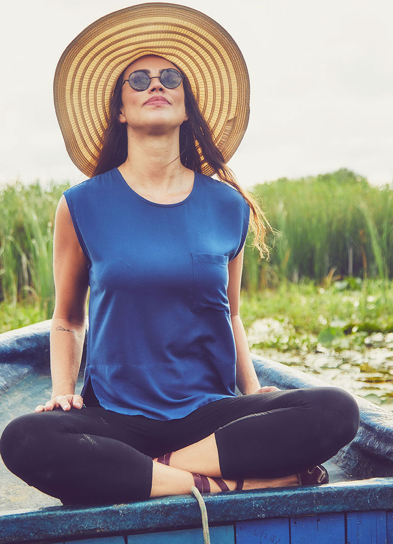 Boat Neck Boho Blue Top