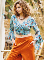 Floral Gypsy Style Bell Sleeve Crop Top