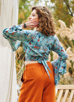 Floral Gypsy Style Bell Sleeve Crop Top