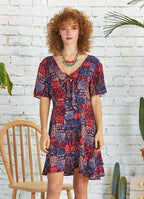 Frill Hem Red Print Tie Front Cut Out Mini Dress