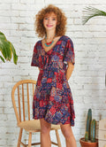 Frill Hem Red Print Tie Front Cut Out Mini Dress