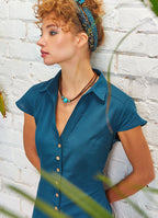 Shirt Collar Short Sleeve Petrol Dress