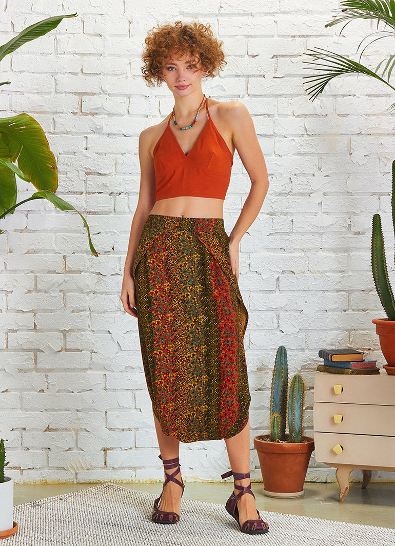 Authentic Patterned Low Rise Capri Skirt Pants