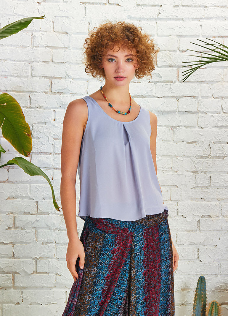 Scoop Neckline Sleeveless Boho Gray Backless Top