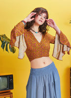 Flowers Gypsy Style Bell Sleeve Crop Top