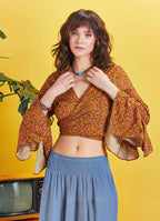 Flowers Gypsy Style Bell Sleeve Crop Top