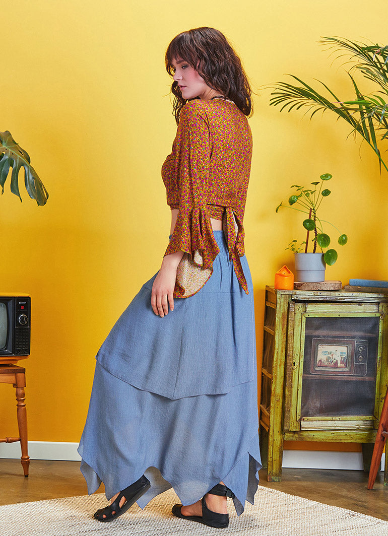 Flowers Gypsy Style Bell Sleeve Crop Top