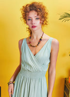 Double Breasted Collar Layered Boho Light Green Dress