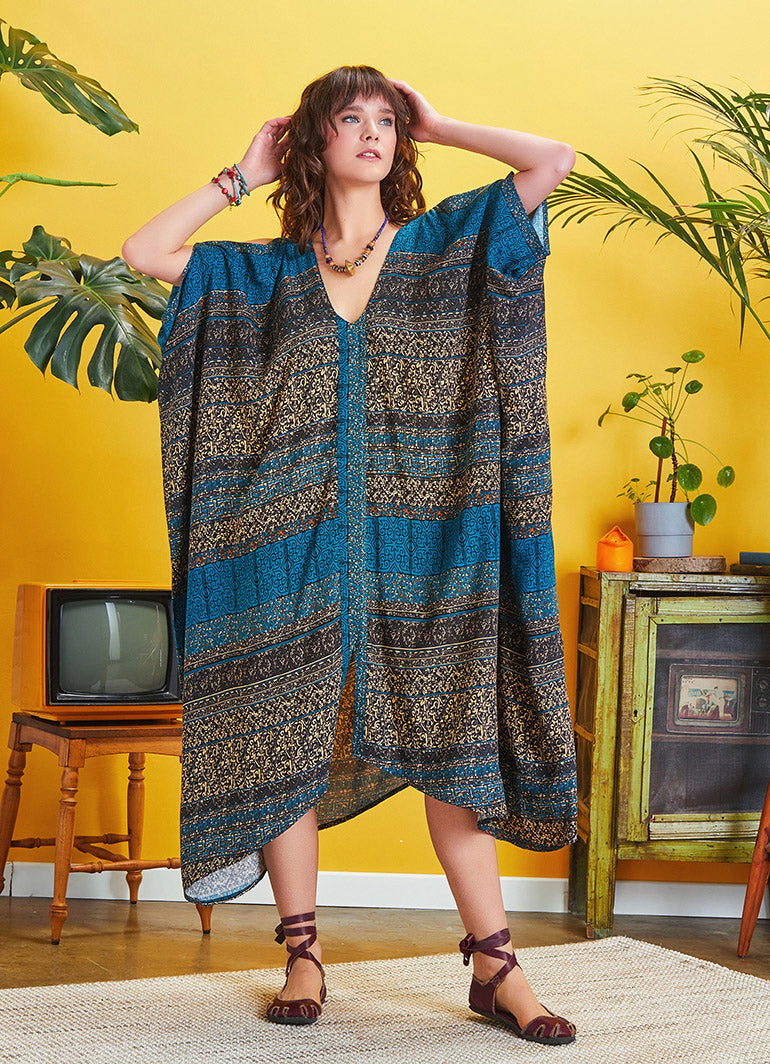 Patch Print Asymmetrical Hem Loose Fit Dress