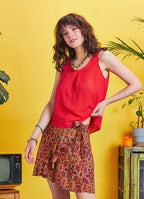 Scoop Neckline Sleeveless Boho Red Backless Top