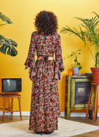 Rose Patterned Gypsy Style Bell Sleeve Crop Top