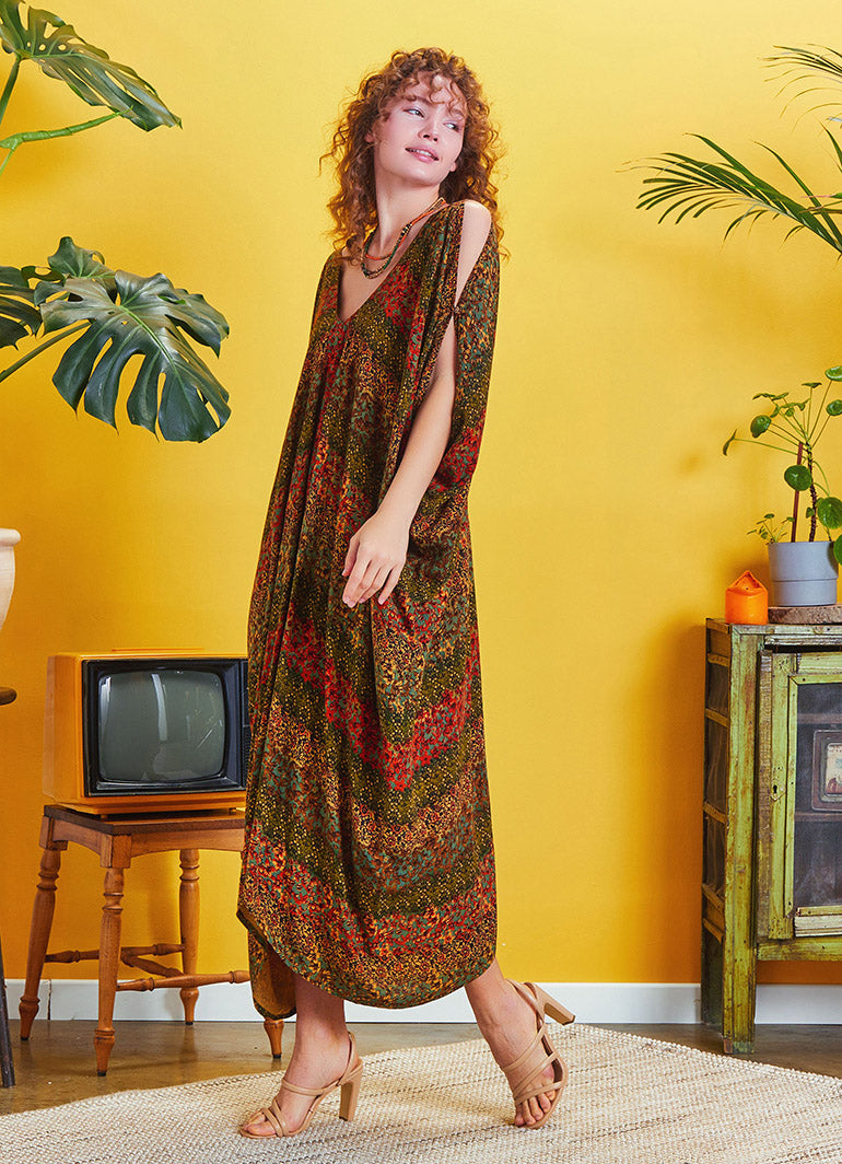 Authentic Print Asymmetrical Hem Loose Fit Dress
