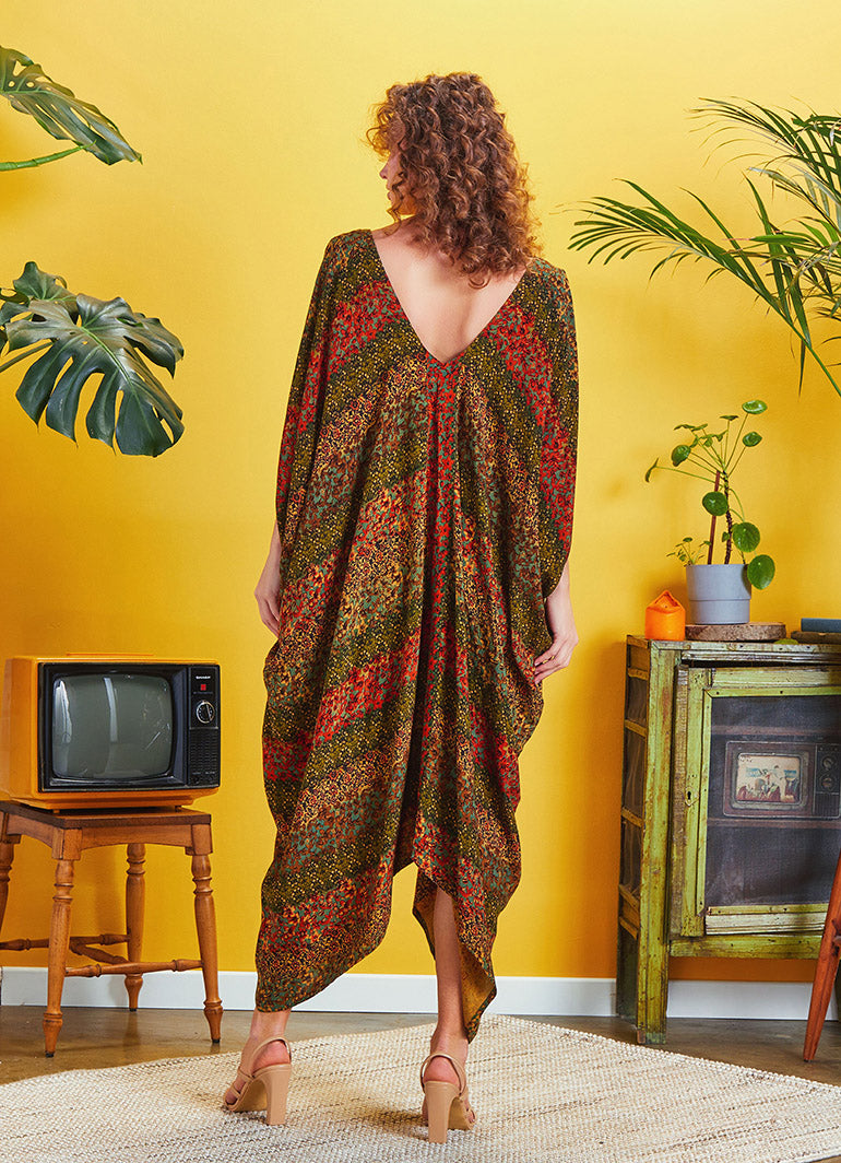 Authentic Print Asymmetrical Hem Loose Fit Dress
