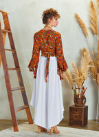 Yellow Flower Gypsy Style Bell Sleeve Crop Top