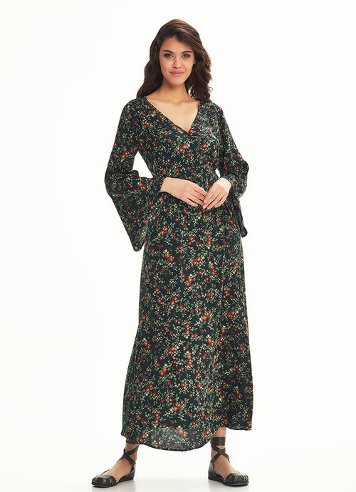 Bell Sleeve Wrap Green Clover Dress