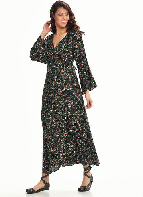 Bell Sleeve Wrap Green Clover Dress