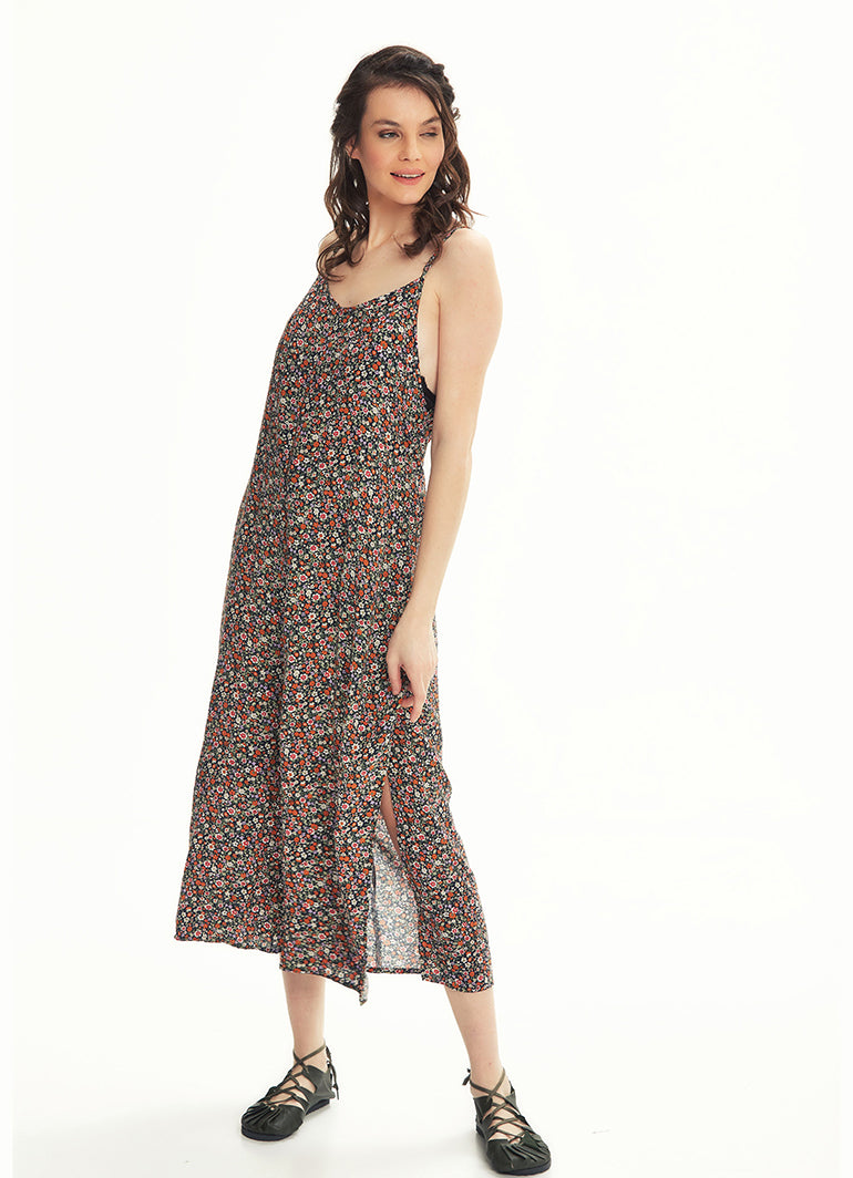Loose Fit Orange Mountain Flower Jumpsuit
