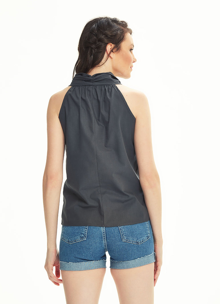 Bohemian Stylish Authentic Degaje Neck Gray Blouse