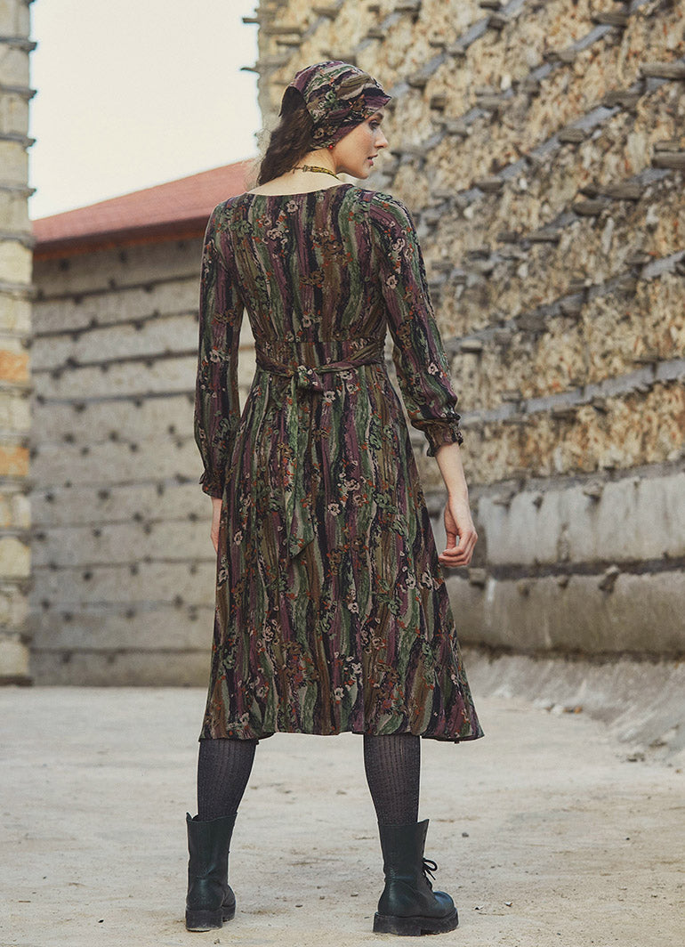 Boho Style Ruffle Sleeve Mink Patterned Dress