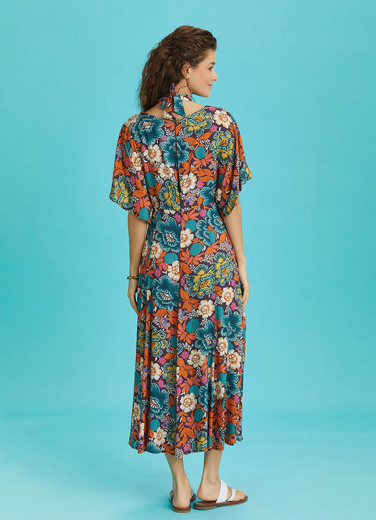 Boho Chic Style Floral Printed Cut Out Dress