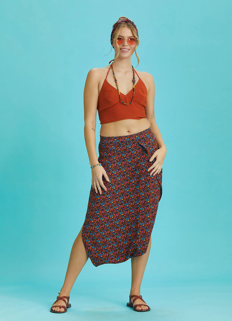 Floral Print Elastic Waist Capri Skirt Pants