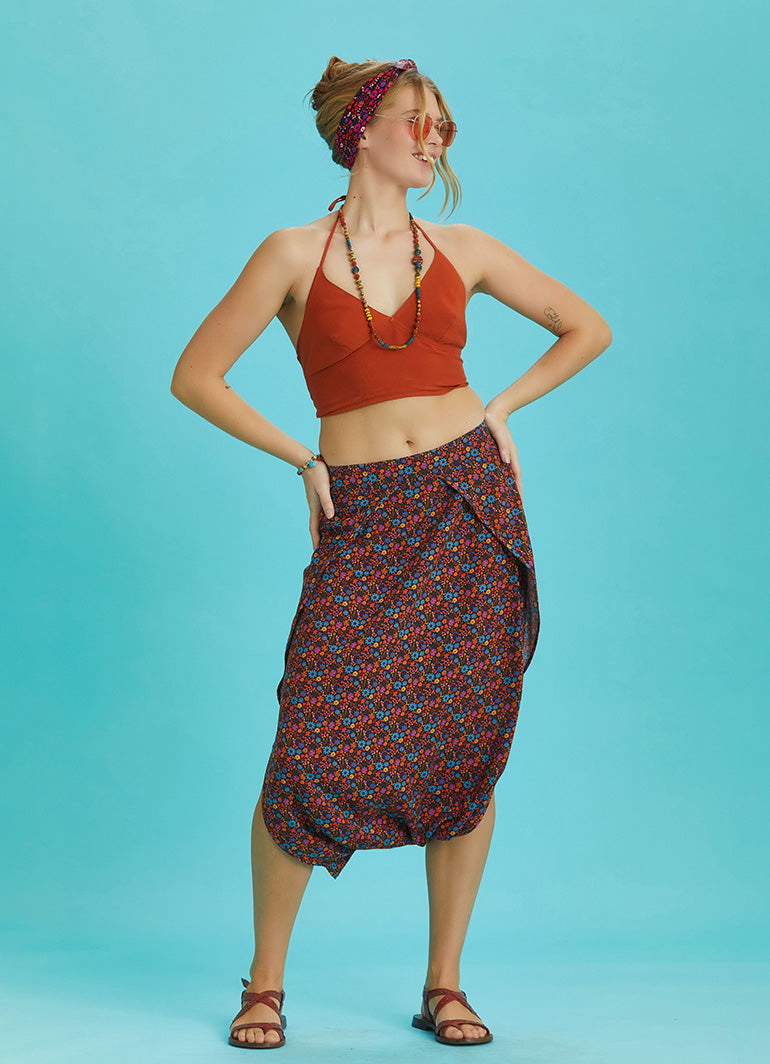 Floral Print Elastic Waist Capri Skirt Pants