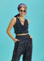 Elastic Hem Sleeveless Gray Cowl Neck Crop Top