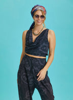 Elastic Hem Sleeveless Gray Cowl Neck Crop Top