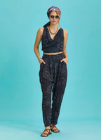 Drop Crotch Gray Printed Pleated Summer Pants