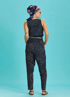 Drop Crotch Gray Printed Pleated Summer Pants