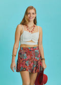Boho Chic Style Red Print Ruffled Mini Skort