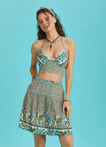 Print Elastic Waist Ruffled Hem Pull On Mini Skirt