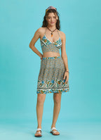 Print Elastic Waist Ruffled Hem Pull On Mini Skirt