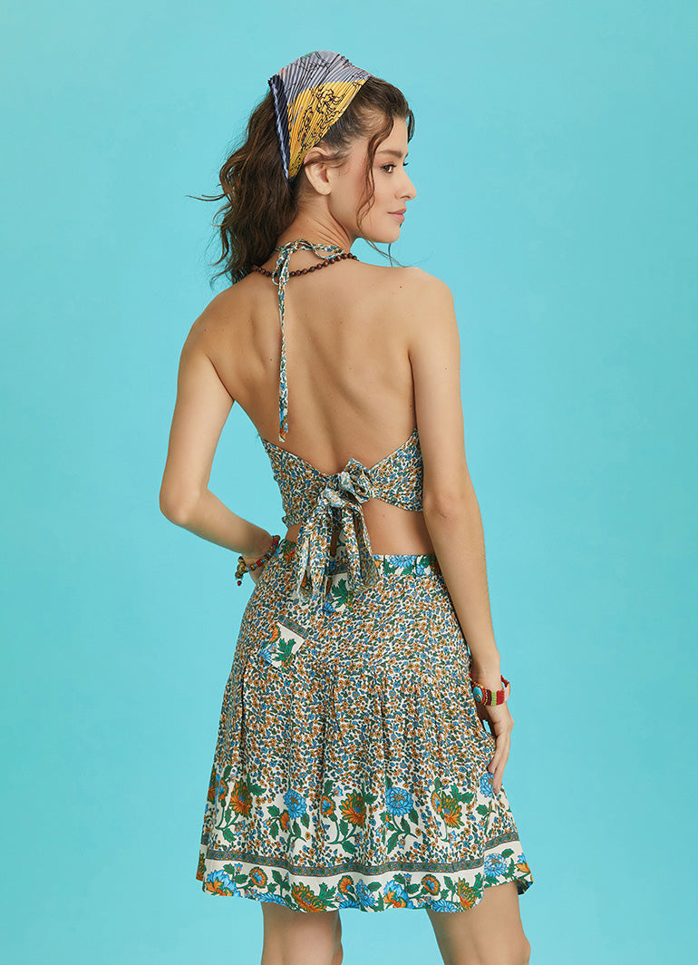 Print Elastic Waist Ruffled Hem Pull On Mini Skirt