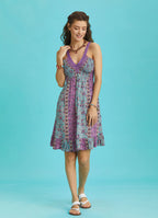 Pink Patterned Lace Collar Strap Sundress