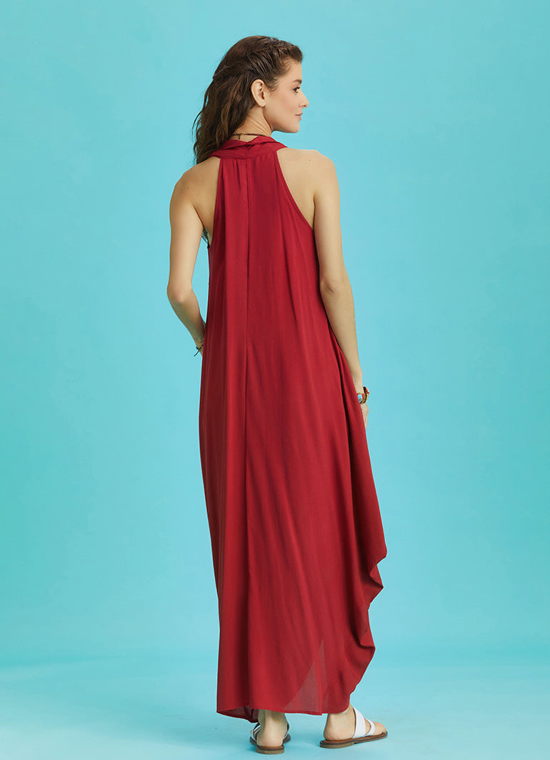 Authentic Degaje Neck Red Patterned Dress